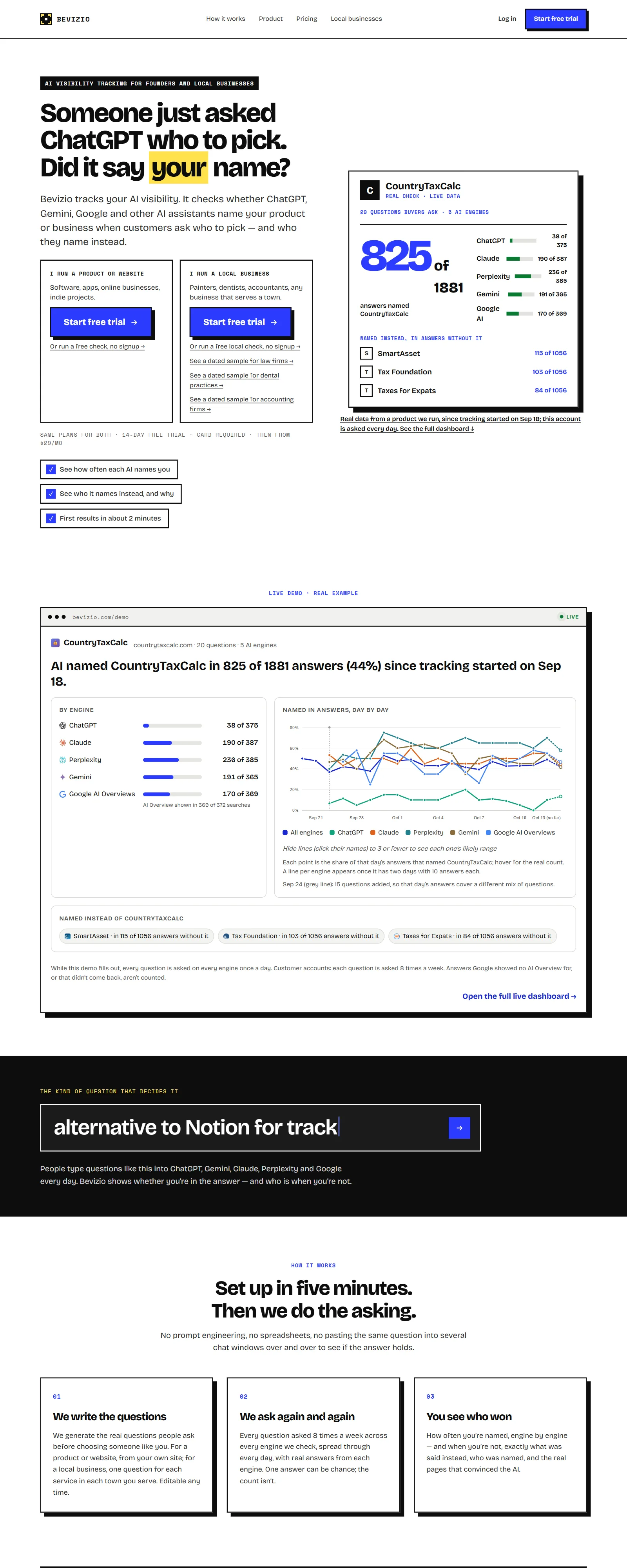Screenshot of the Bevizio website