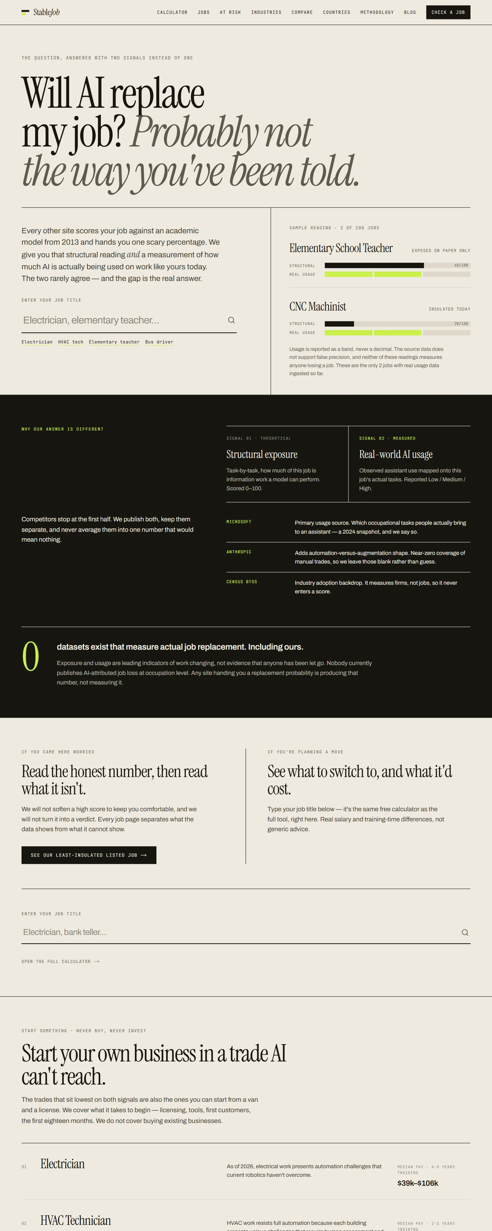 Screenshot of the The Stable Job website